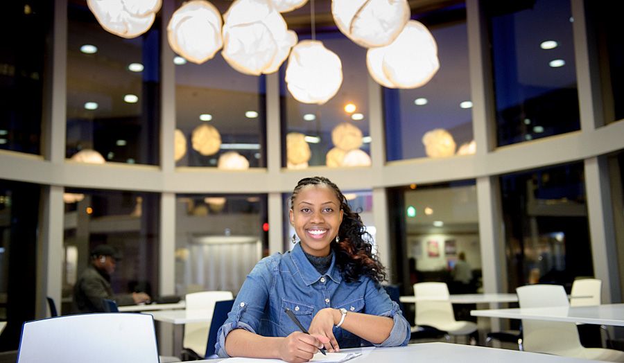 Student working in Library Cafe