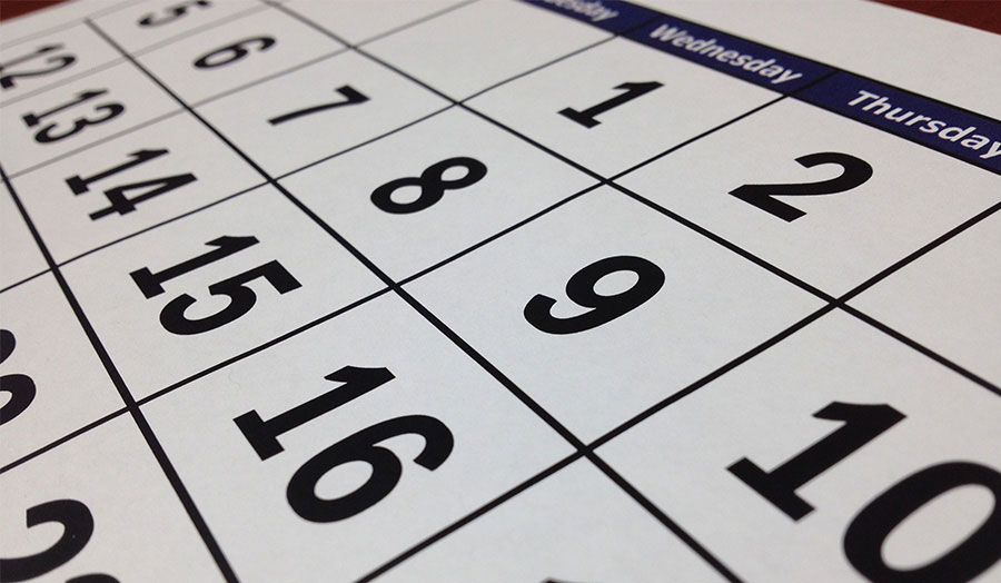 A close-up of a calendar to mark an important date
